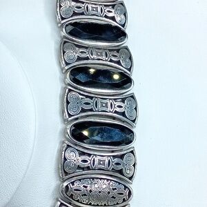 Brighton Wide Black Faceted Filigree Pattern Bracelet